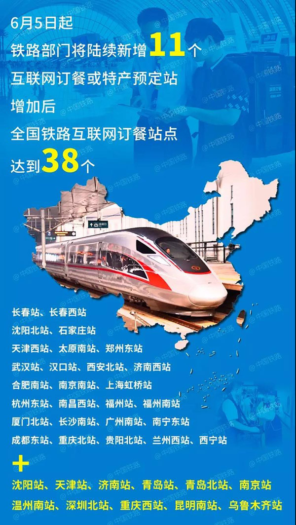 鐵路部門將新增沈陽站、天津站等11個互聯網訂餐站點